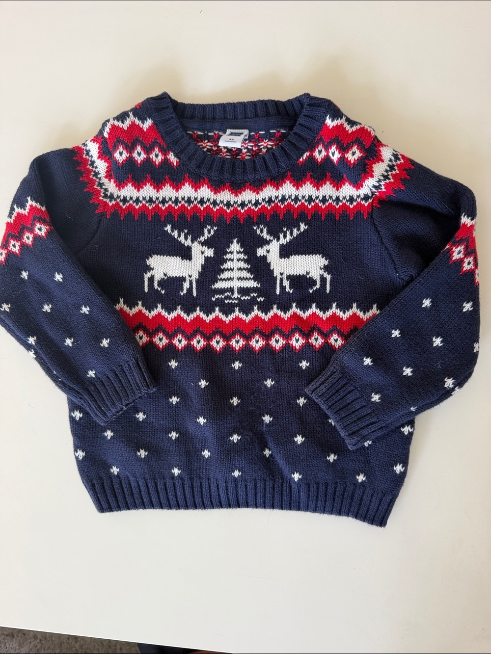 Janie and Jack Navy, Red & White Reindeer Fair Isle Sweater